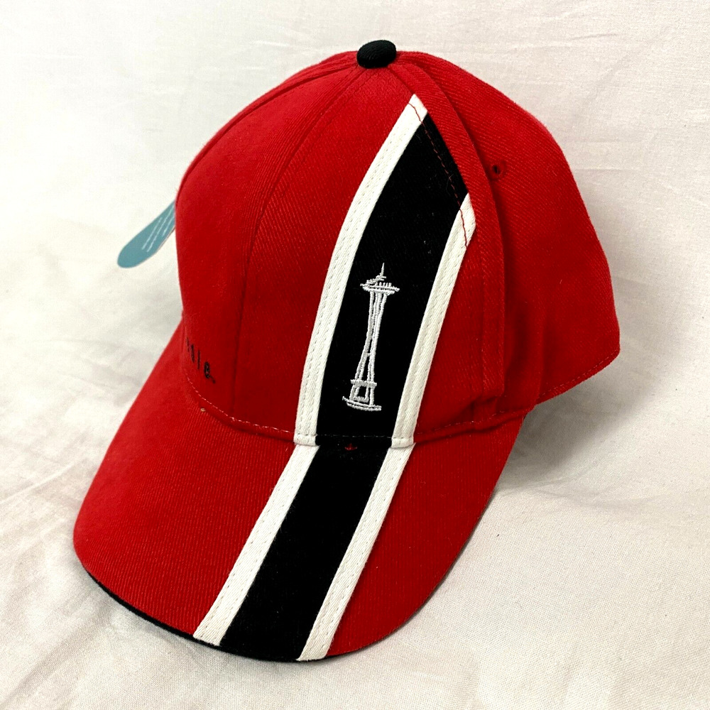 Space Needle Seattle Washington Hat Cap Red Embroidered Souvenir Strapback NEW
